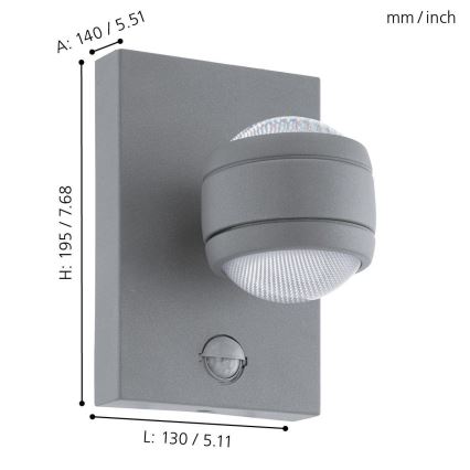 Eglo 96019 - LED-ulkovalaisin seinälle liiketunnistimella SESIMBA 1 2xLED/3,7W IP44