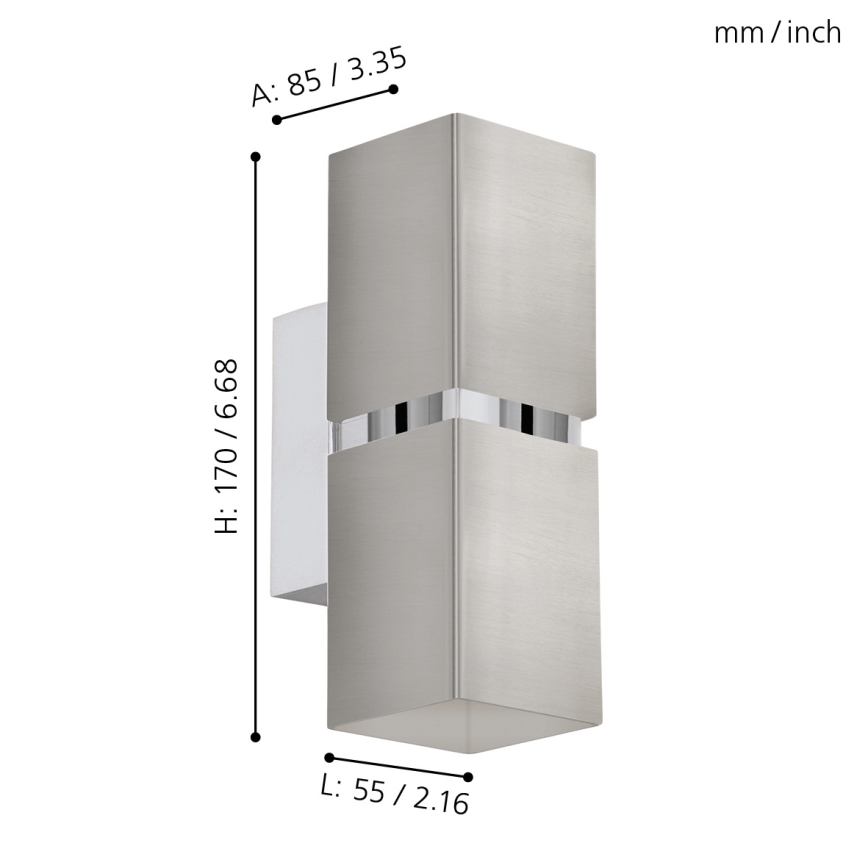 Eglo 96264 - LED-seinävalaisin PASSA 2xGU10/2,8W/230V kulmikas