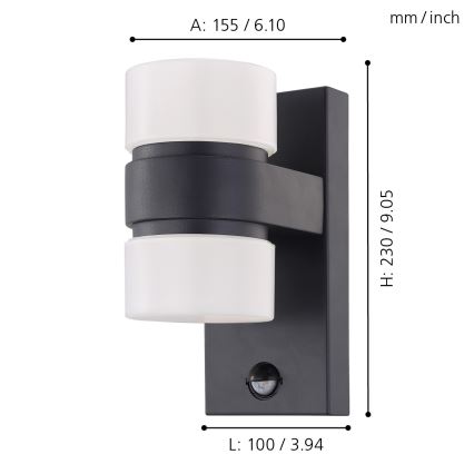 Eglo 96276 - LED-ulkoseinävalaisin anturilla ATOLLARI 2xLED/6W IP44