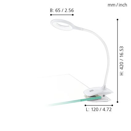 Eglo - himmennettävä LED-klipsivalaisin LED/3W/5V 500 mAh valkoinen