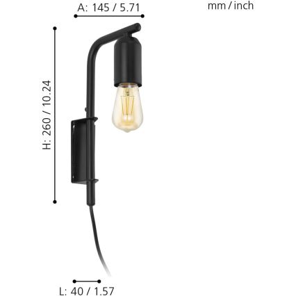 Eglo 98064 - Seinävalaisin ADRI 1xE27/60W/230V