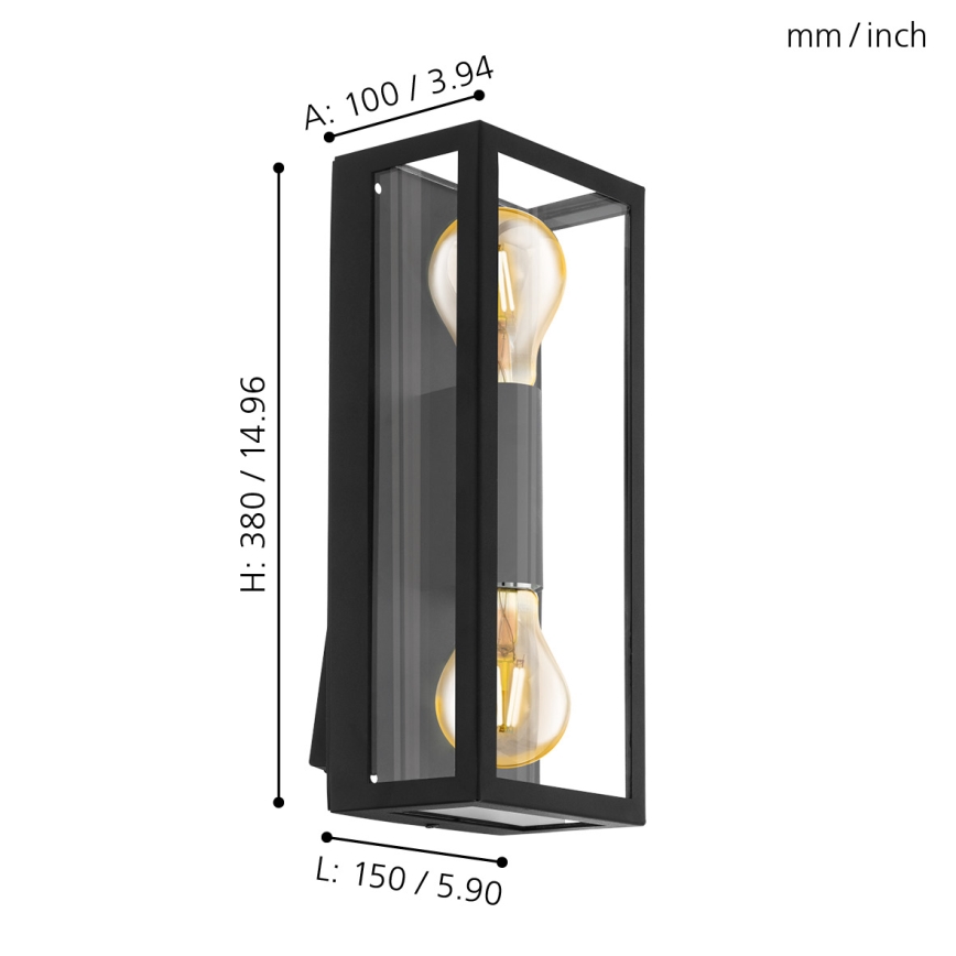 Eglo 98273 - Ulkoseinävalaisin ALAMONTE 2xE27/60W/230V IP44
