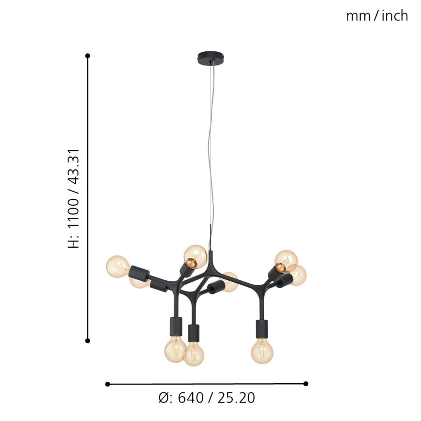 Eglo 98346 - Kattokruunu narulla BOCADELLA 9xE27/60W/230V