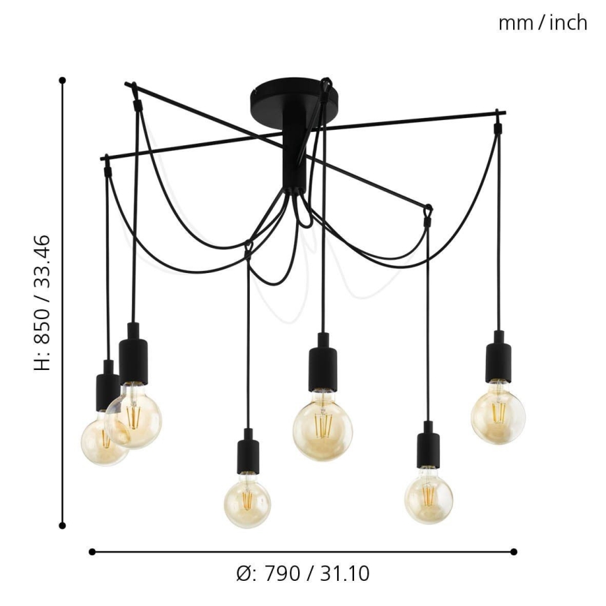 Eglo - Kattokruunu johdossa 6xE27/60W/230V hämähäkki