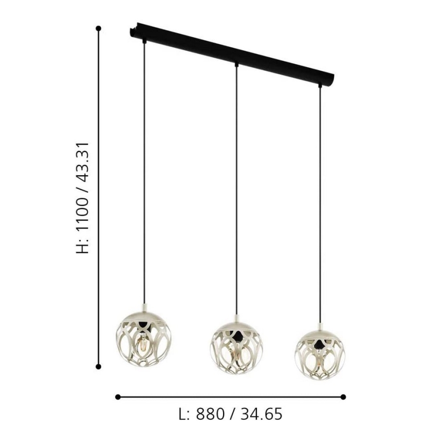 Eglo 99072 - Kattokruunu narulla MIRTAZZA 3xE27/60W/230V