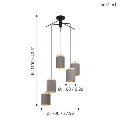 Eglo 99447 - ALBARIZA, hämähäkkimallinen riippuvalaisin langoilla 5xE27/40W/230V