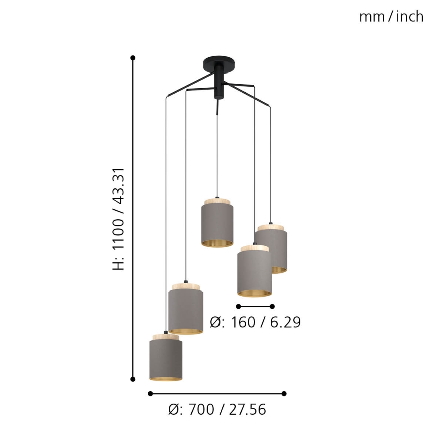 Eglo 99447 - ALBARIZA, hämähäkkimallinen riippuvalaisin langoilla 5xE27/40W/230V