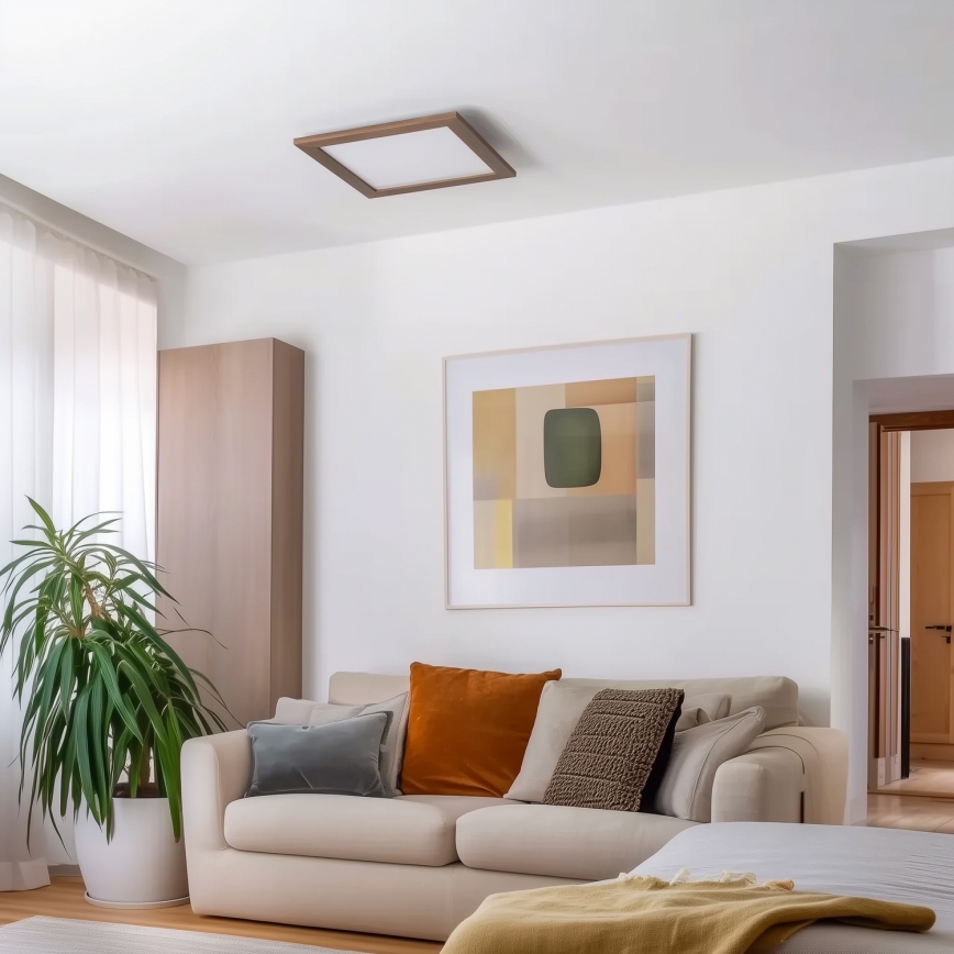 Eglo - LED himmennettävä pinta-asennettava valopaneeli POZZALLO WOOD LED/21W/230V 2700-6500K 49,5x49,5 cm tummanruskea + kaukosäädin