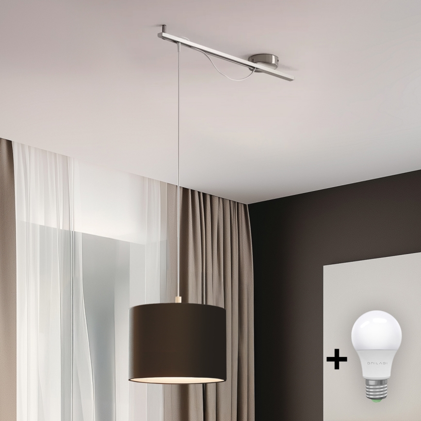 Eglo - LED-kattokruunu johdossa CALCENA 1xE27/60W/230V kromi/ruskea