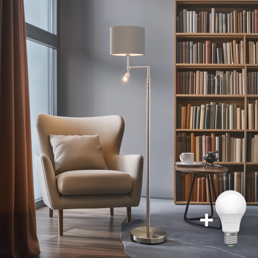 Eglo - LED-lattiavalaisin TUNJA 1xE27/60W/230V + LED/2,1W halkaisija 30 cm mattakromi/taupe