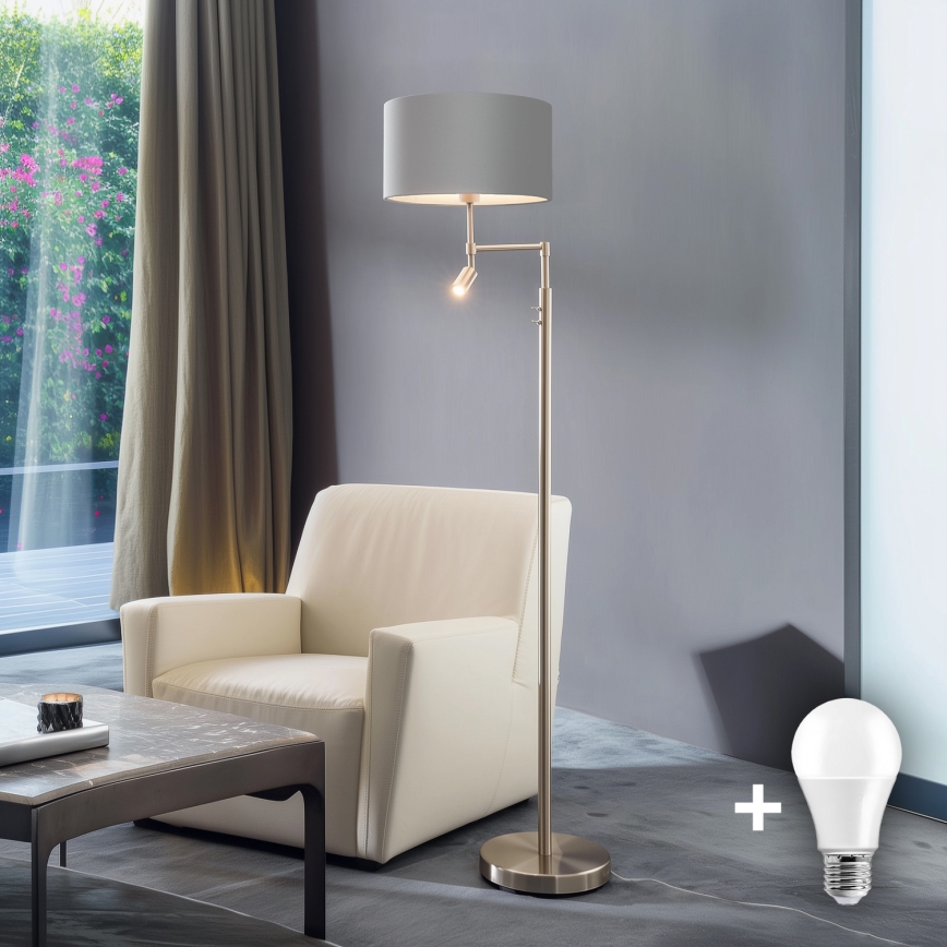 Eglo - LED-lattiavalaisin TUNJA 1xE27/60W/230V + LED/2,1W halkaisija 38 cm mattakromi/harmaa