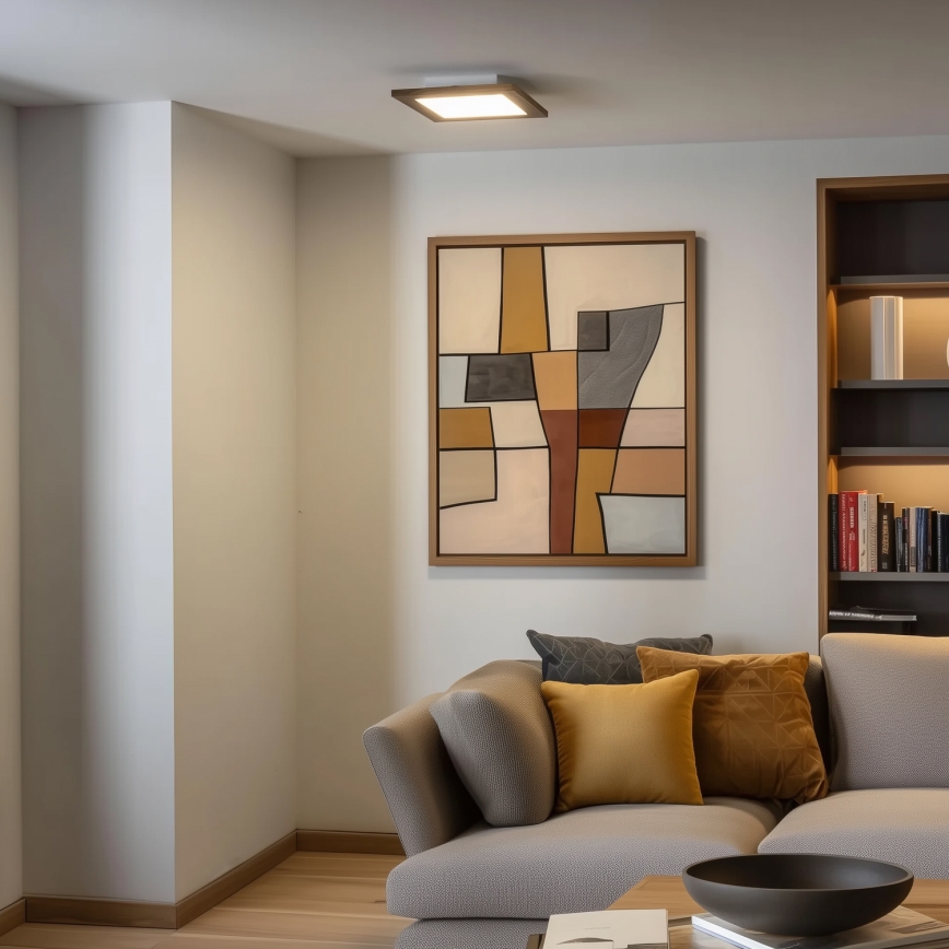 Eglo - LED RGBW Himmennettävä pinta-asennettava paneeli SALOBRENA-C WOOD LED/16W/230V 2700-6500K 34x34 cm ruskea + kaukosäädin