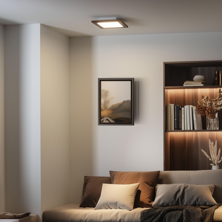 Eglo - LED RGBW himmennettävä pinta-asennettava paneeli SALOBRENA-C WOOD LED/16W/230V 2700-6500K 34x34 cm tummanruskea + kaukosäädin