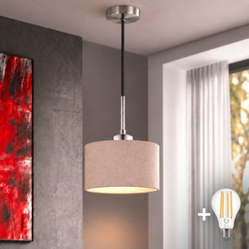 Eglo - LED riippuvalaisin vaijerilla TUNJA 1xE27/60W/230V halkaisija 20 cm beige/musta