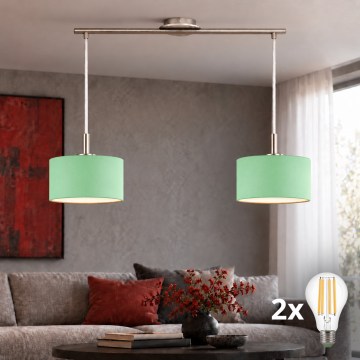 Eglo - LED-riippuvalaisin vaijerilla TUNJA 2xE27/60W/230V mattakromi/vihreä