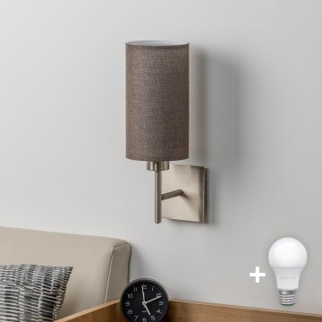 Eglo - LED-seinävalaisin TUNJA 1xE27/60W/230V mattakromi/ruskea