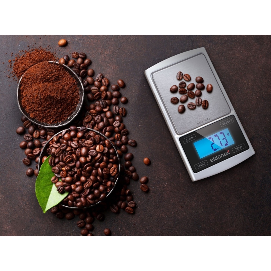 ELDONEX EKS-4040-SL - Tarkka vaaka 2xCR2032 hopea