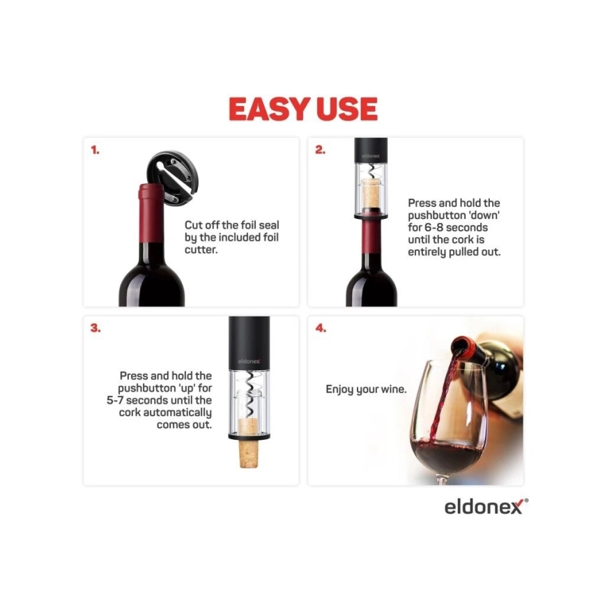 ELDONEX EWO-2100-BK - Sähköinen viininavaaja 4xAA musta