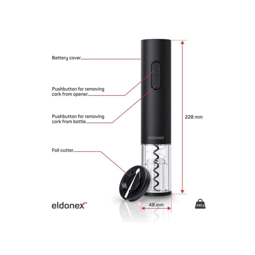 ELDONEX EWO-2100-BK - Sähköinen viininavaaja 4xAA musta