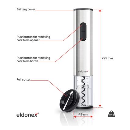 ELDONEX EWO-2200-SL - Sähköinen viinipullonavaaja 4xAA mattakromi