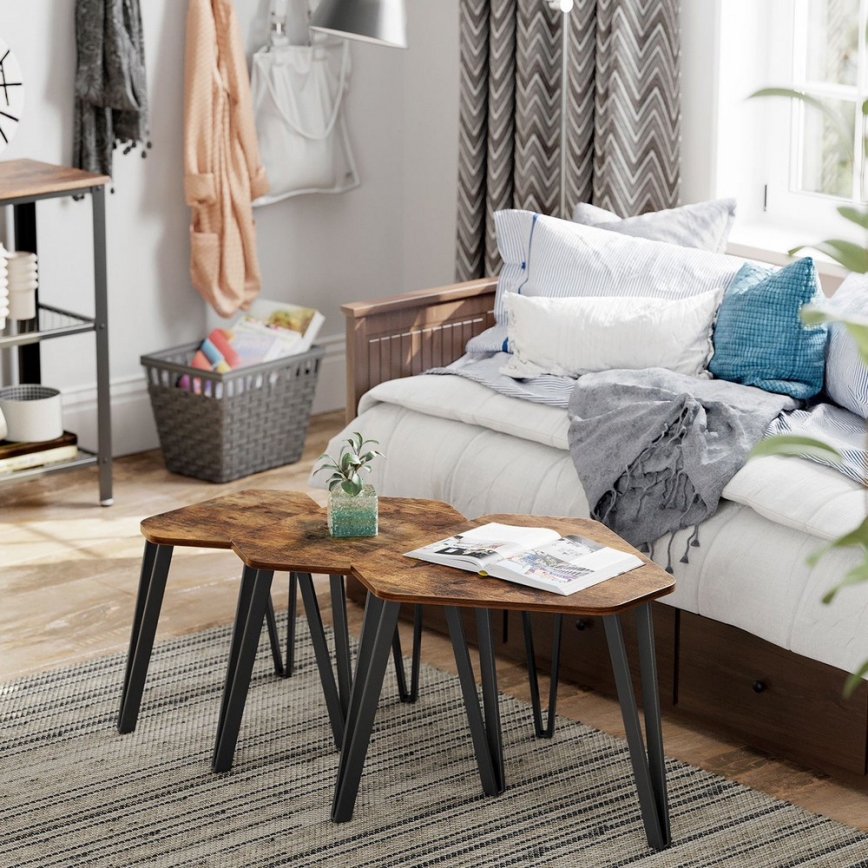 ELDUR 3-osainen sivupöytäsetti, ruskea/musta