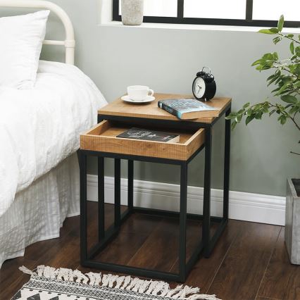 ELDUR-sivupöytäsarja, 2 kpl, ruskea/musta