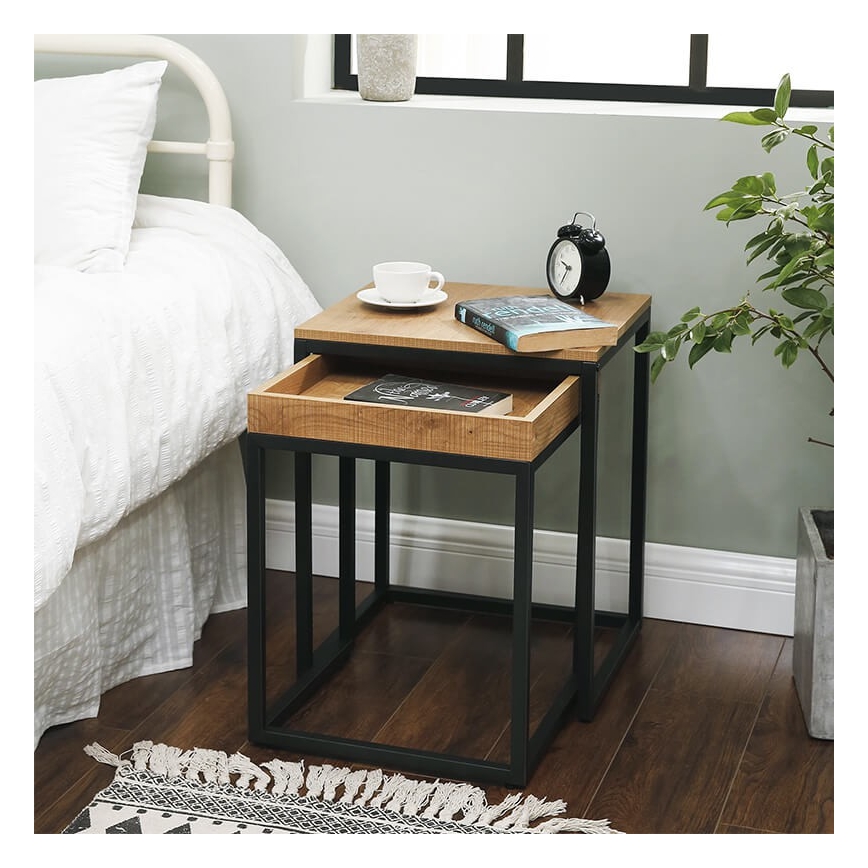 ELDUR-sivupöytäsarja, 2 kpl, ruskea/musta