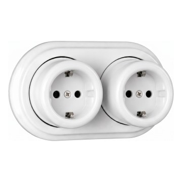 Elhard - Kaksiosainen keramiikkainen retro-pistorasia kehyksellä SCHUKO 230 V valkoinen