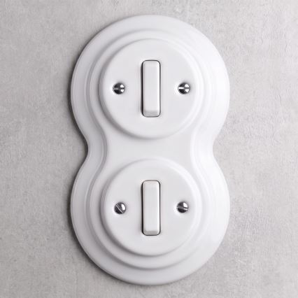 Elhard - Kaksiosainen keramiikkainen retrotyylinen valokatkaisin kehyksellä č. 1 valkoinen