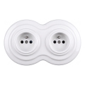 Elhard - Keraaminen retro-kaksoispistorasia kotikäyttöön kehyksellä 230V valkoinen
