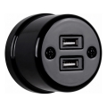 Elhard - Keraaminen retro-pistorasia 2xUSB-A musta