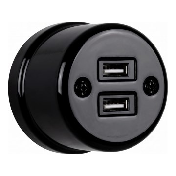 Elhard - Keraaminen retro-pistorasia 2xUSB-A musta