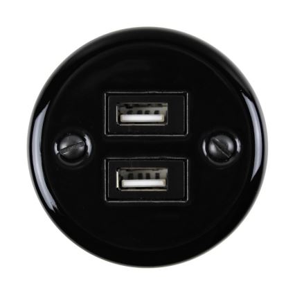 Elhard - Keraaminen retro-pistorasia 2xUSB-A musta