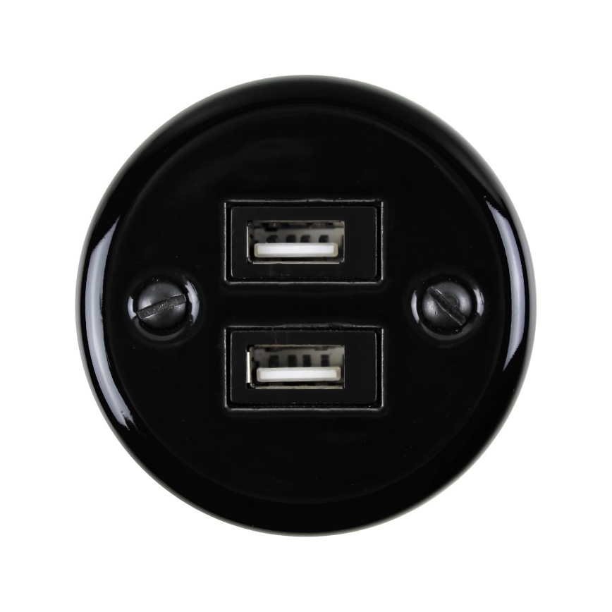 Elhard - Keraaminen retro-pistorasia 2xUSB-A musta