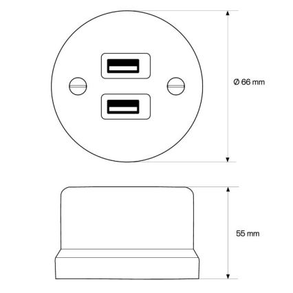 Elhard - Keraaminen retro-pistorasia 2xUSB-A musta