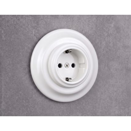 Elhard - Keraaminen retro-pistorasia kehyksellä SCHUKO 230V valkoinen