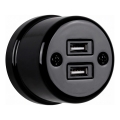 Elhard - Keraaminen retro-tyylinen seinäpistorasia 2xUSB-A, musta