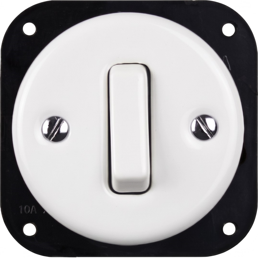 Elhard - Keramiikkainen retrokytkin č. 1 ja 230V-pistorasia kehyksellä, valkoinen