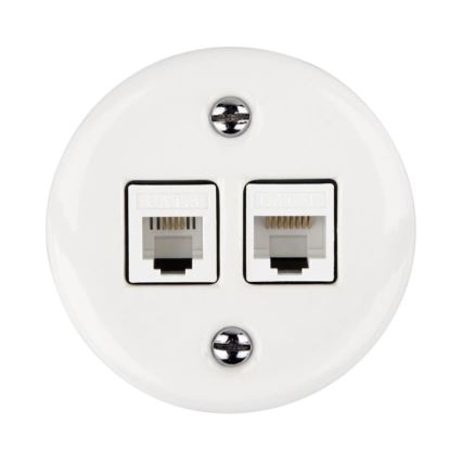 Elhard - Retro-keraaminen datapistorasia 2xRJ45 valkoinen
