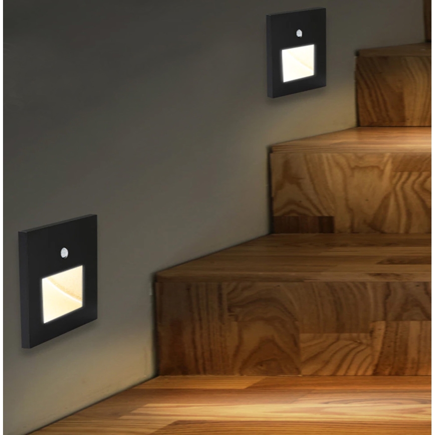 Emithor 70418 - LED-portaikkovalo anturilla SUNNY LED/1W/230V 4000K musta