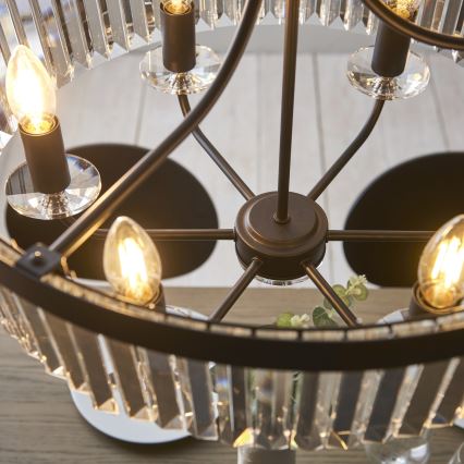 Endon 100711 - CHESTERFIELD-riippuvalaisin ketjulla, 6xE14/6W/230V, halkaisija 55 cm, musta