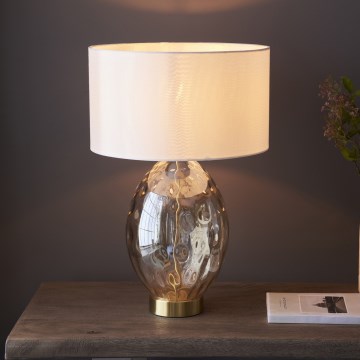 Endon 101150 - Himmennettävä pöytälamppu ERIN 1xE27/10W/230V valkoinen/messinki/savuinen beige