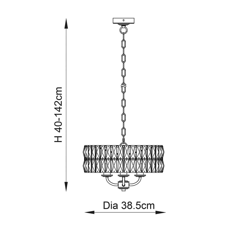 Endon 106243 - Kattokruunu ketjulla CLIFTON 3xE14/6W/230V halkaisija 38,5 cm messinki/kirkas
