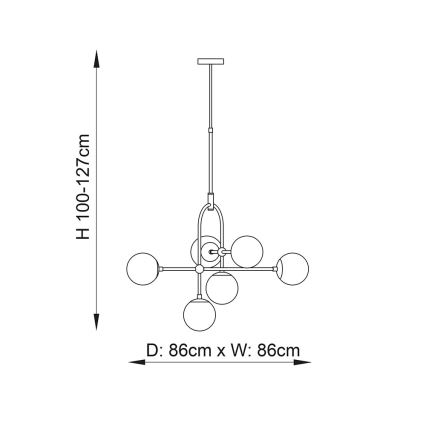 Endon 106661 - ONTARIO kattokruunu tangolla 6xE14/7W/230V musta/savunmusta