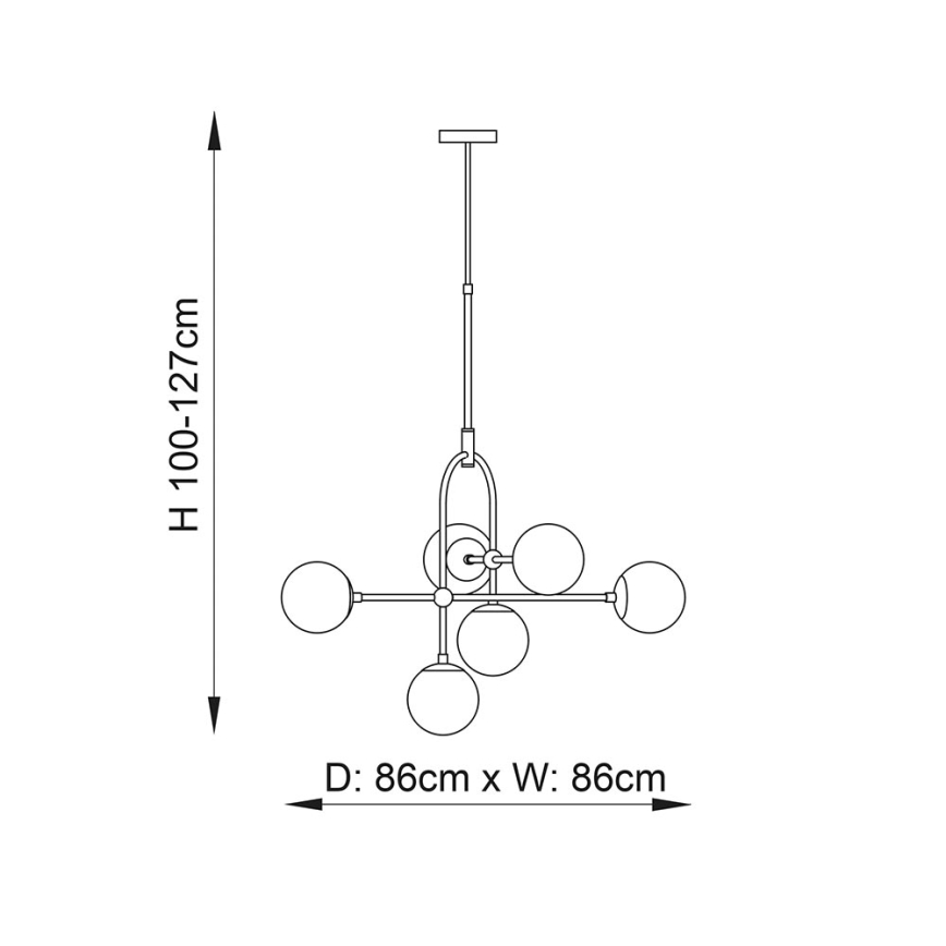 Endon 106661 - ONTARIO kattokruunu tangolla 6xE14/7W/230V musta/savunmusta