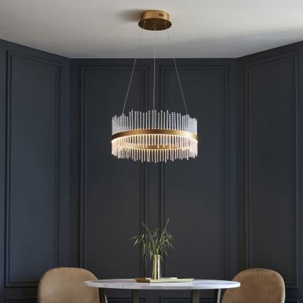 Endon 107671 - Himmennettävä LED-kattokruunu johdossa ADRIEL LED/41W/230V 3000K halkaisija 51 cm kulta/läpinäkyvä