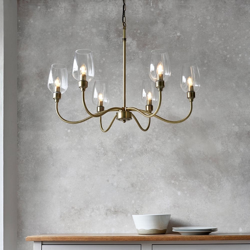 Endon 107791 - Kattokruunu ketjulla 6xE14/6W/230V, messinki