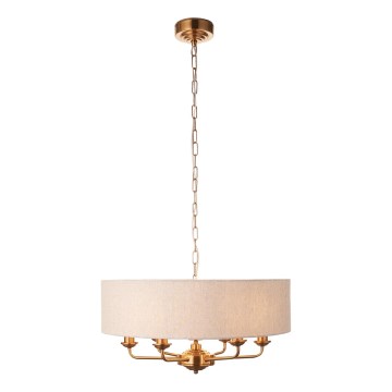 Endon 110722 - Ketjulla roikkuva riippuvalaisin HIGHCLERE 6xE14/40W/230V beige/messinki halkaisija 55 cm