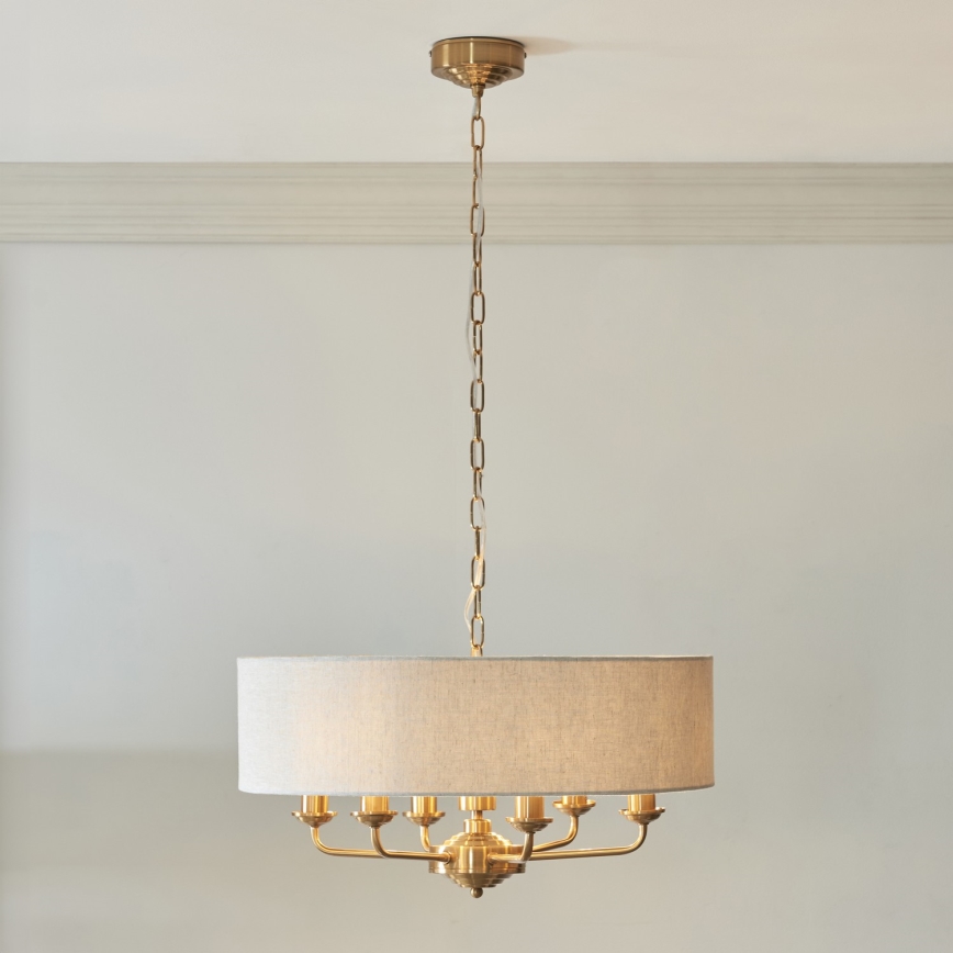 Endon 110722 - Ketjulla roikkuva riippuvalaisin HIGHCLERE 6xE14/40W/230V beige/messinki halkaisija 55 cm