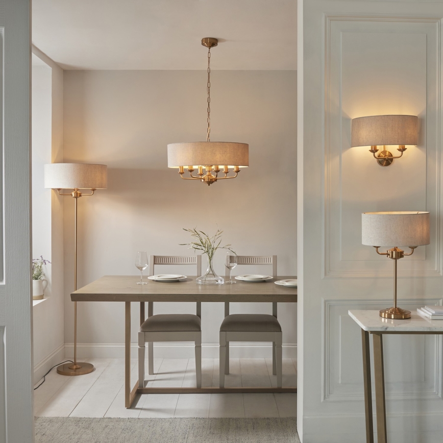 Endon 110722 - Ketjulla roikkuva riippuvalaisin HIGHCLERE 6xE14/40W/230V beige/messinki halkaisija 55 cm